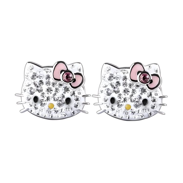 (Women) Swarovski Hello Kitty Pink Bow Crystal Cat Ear Stud Earrings for Women. 1175745