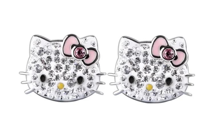 (Women) Swarovski Hello Kitty Pink Bow Crystal Cat Ear Stud Earrings for Women. 1175745 圖 2