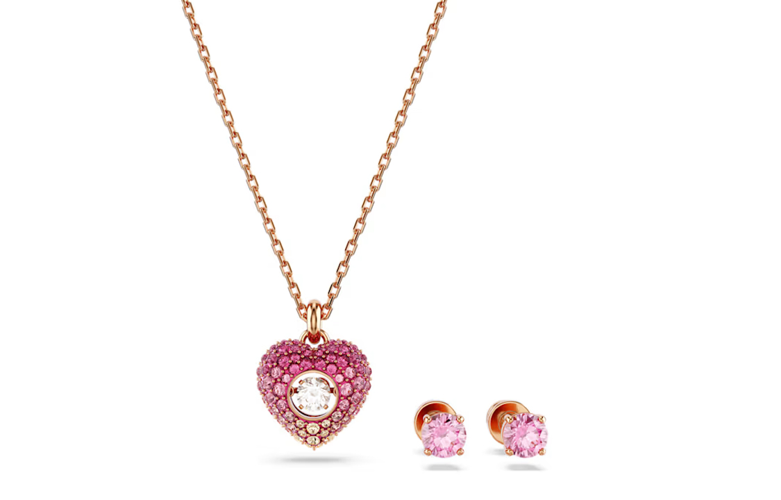 (Women) Swarovski Hyperbola Heart Geometric Necklace Set Rose Gold with Cubic Zirconia. 5683574 圖 3