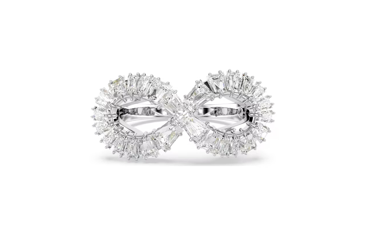 (Women) Swarovski Hyperbola Spiral Design Cubic Zirconia Rhodium-Plated Silver Ring Women. 5679698