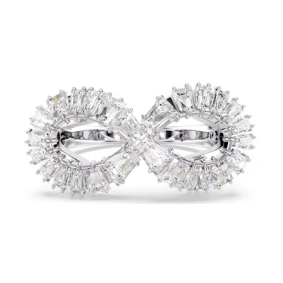 (Women) Swarovski Hyperbola Spiral Design Cubic Zirconia Rhodium-Plated Silver Ring Women. 5679698