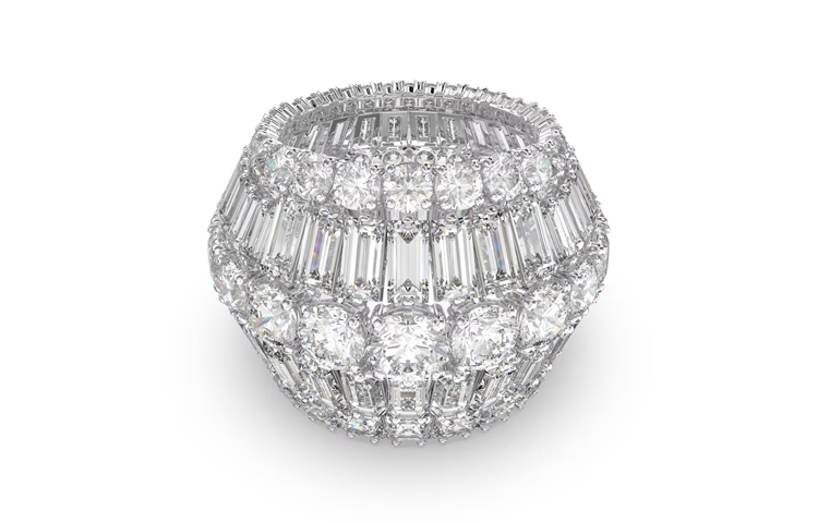 Order (W) Anillo Swarovski Hyperbola Zirconia Blanca Bañado en Rodio de Moda. 5598341