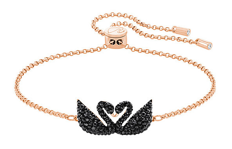 (Women) Swarovski Iconic Swan Black Crystal Bracelet for Women - Rose Gold Plated. 5344132
