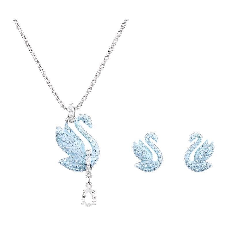 (Women) Swarovski Iconic Swan Crystal Necklace for Women - Blue. 5660597