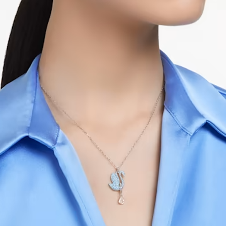 (Women) Swarovski Iconic Swan Crystal Necklace for Women - Blue. 5660597 圖 5