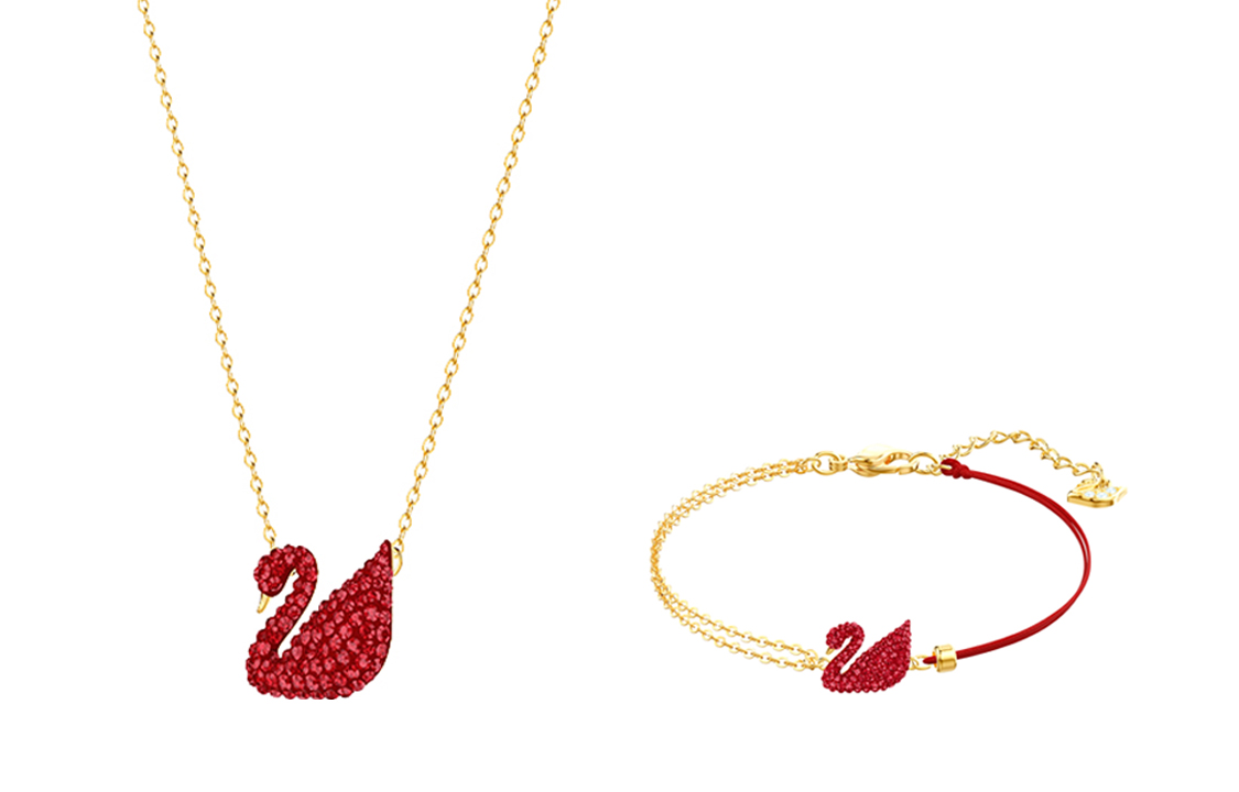 (Women) Swarovski Iconic Swan Gold-Tone Necklace & Bracelet Set - Red  Jewelry 5468352 圖 2