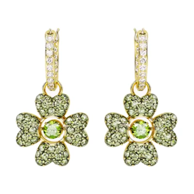 (Women) Swarovski IDYLLIA Gold-Plated Four-Leaf Clover Green Teardrop Earrings for Women 5670664