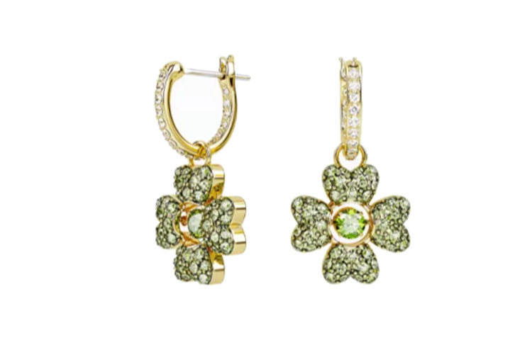 (Women) Swarovski IDYLLIA Gold-Plated Four-Leaf Clover Green Teardrop Earrings for Women 5670664 圖 3