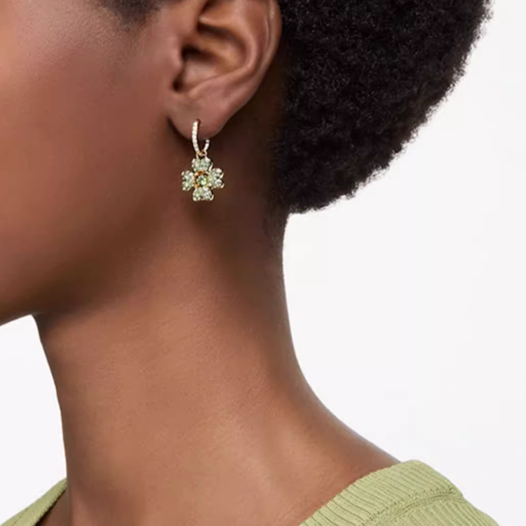 (Women) Swarovski IDYLLIA Gold-Plated Four-Leaf Clover Green Teardrop Earrings for Women 5670664 圖 4