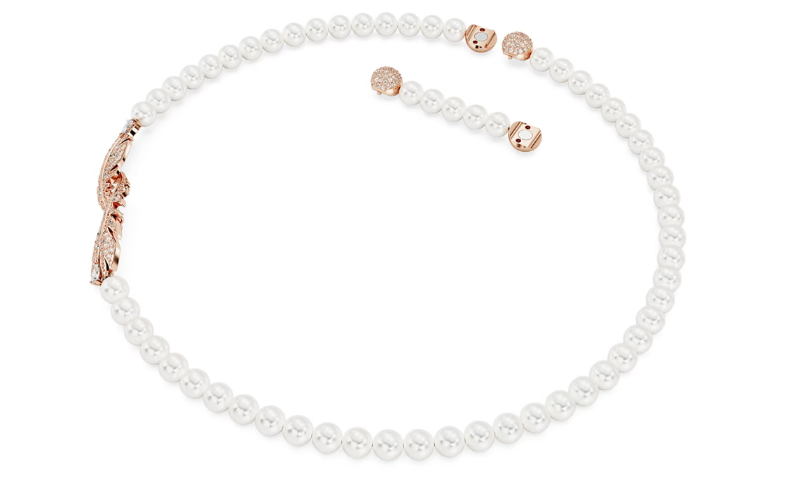 (Women) Swarovski Idyllia Rose Gold-Tone Crystal Pearl Necklace for Women - White. 5669221 圖 4