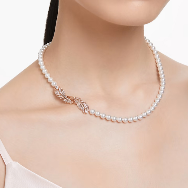 (Women) Swarovski Idyllia Rose Gold-Tone Crystal Pearl Necklace for Women - White. 5669221 圖 5