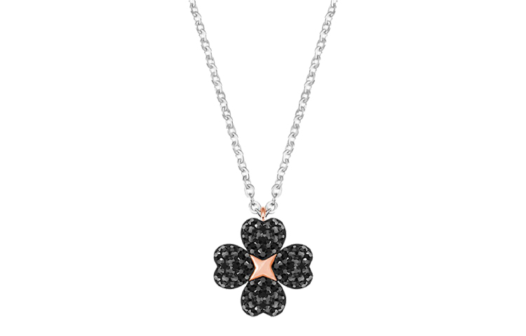 (Women) Swarovski Latisha Clover Pendant Necklace Silver/Black  Jewelry. 5368980