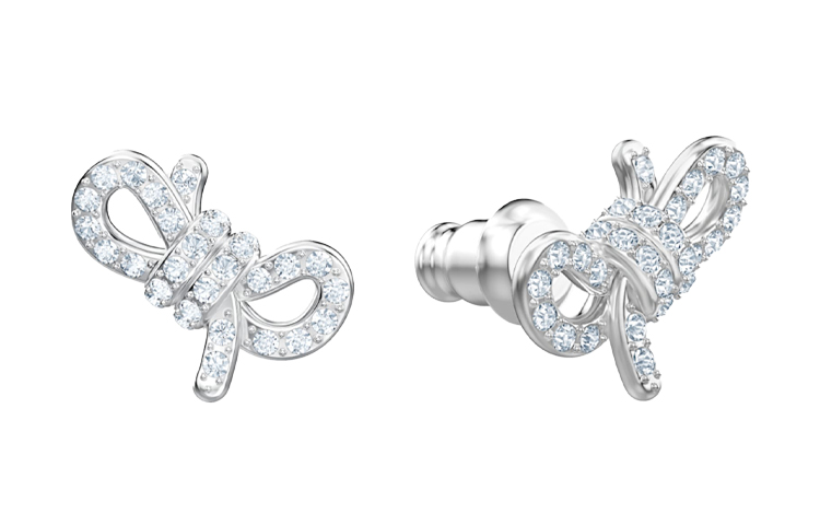 Shop (W) 施華洛世奇Lifelong Bow白色鍍銠蝴蝶結項鍊及耳環套組-女性專屬 5470594