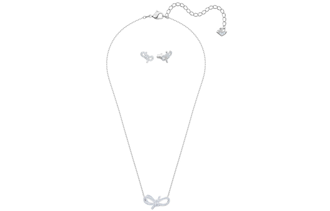 Purchase (W) 施華洛世奇Lifelong Bow白色鍍銠蝴蝶結項鍊及耳環套組-女性專屬 5470594