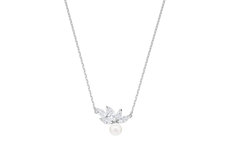 (Women) Swarovski Louison Pearl Rhodium-Plated Crystal Necklace for Women - White. 5422685