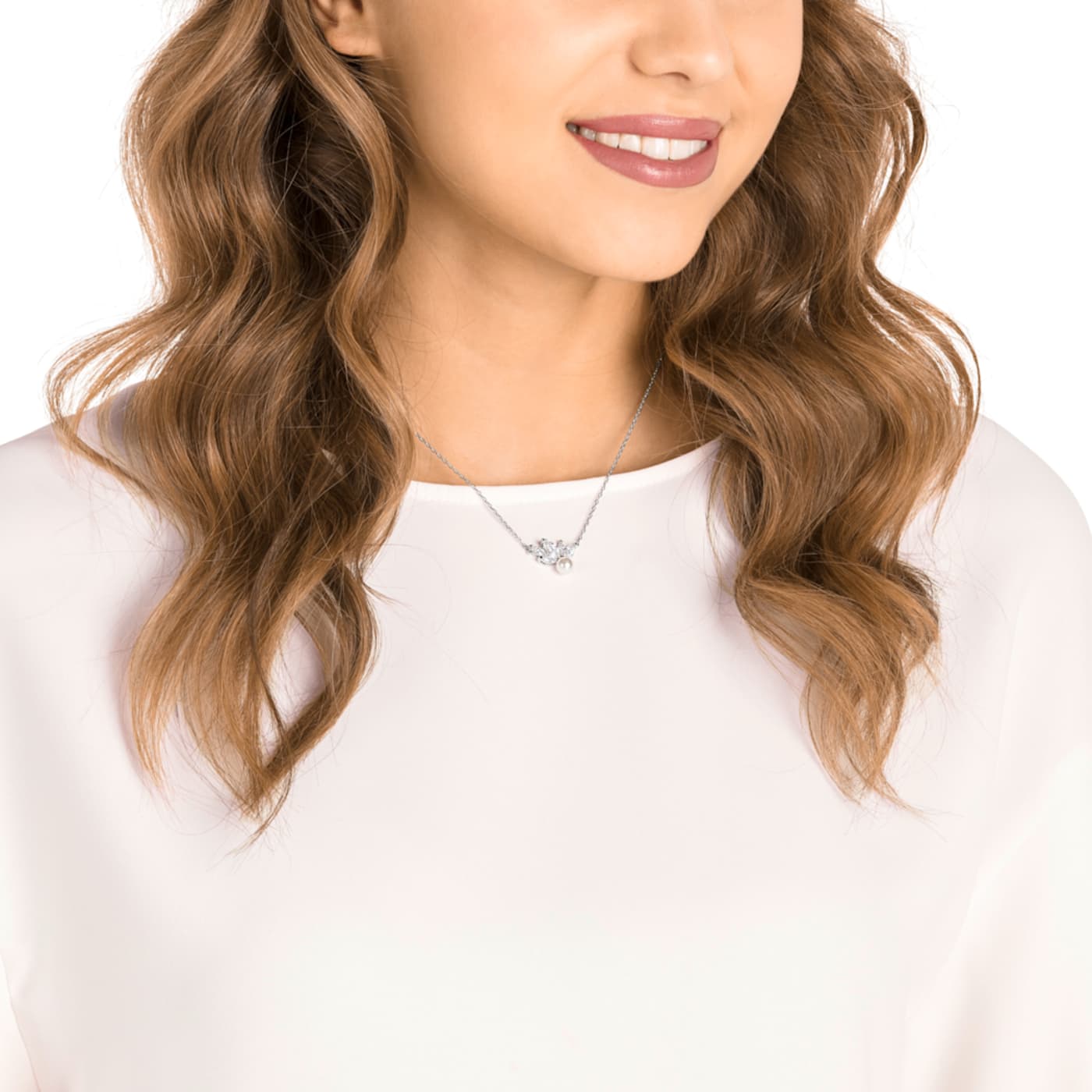 (Women) Swarovski Louison Pearl Rhodium-Plated Crystal Necklace for Women - White. 5422685 圖 5