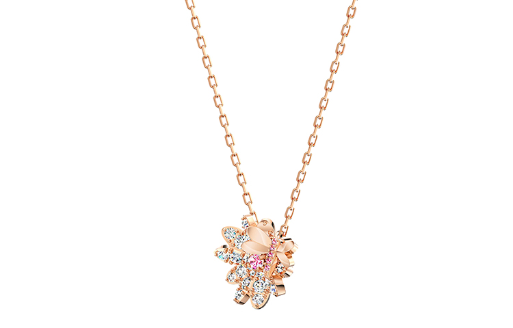 Lookbook (W) 施華洛世奇愛之花園粉色花朵蜻蜓項鍊耳環套裝 5518141