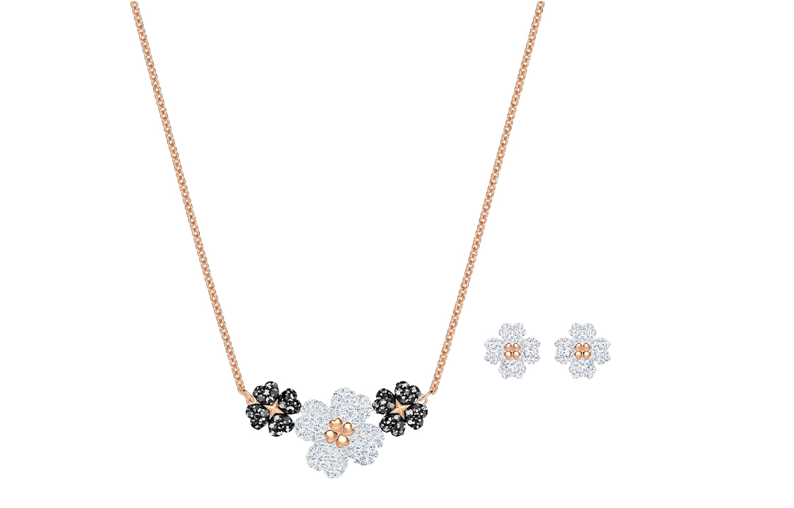 (Women) Swarovski Lucky Clover Necklace Set Women - Rose Gold with Crystals. 5520946