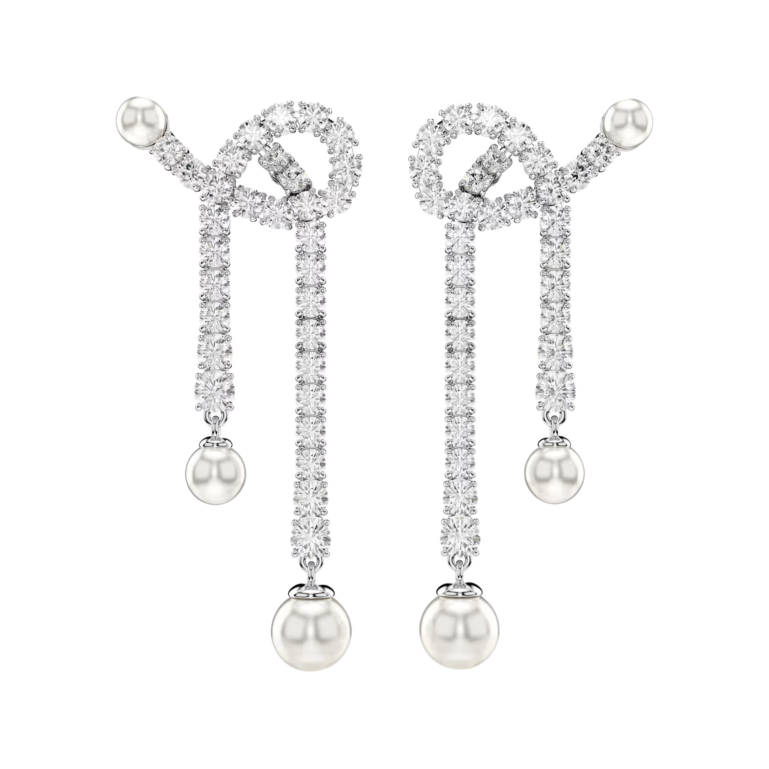 (Women) Swarovski Matrix Chain Imitation Pearl Cubic Zirconia Earrings White for Women 5692417
