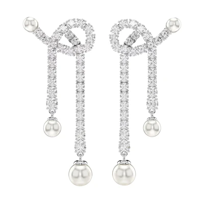 (Women) Swarovski Matrix Chain Imitation Pearl Cubic Zirconia Earrings White for Women 5692417