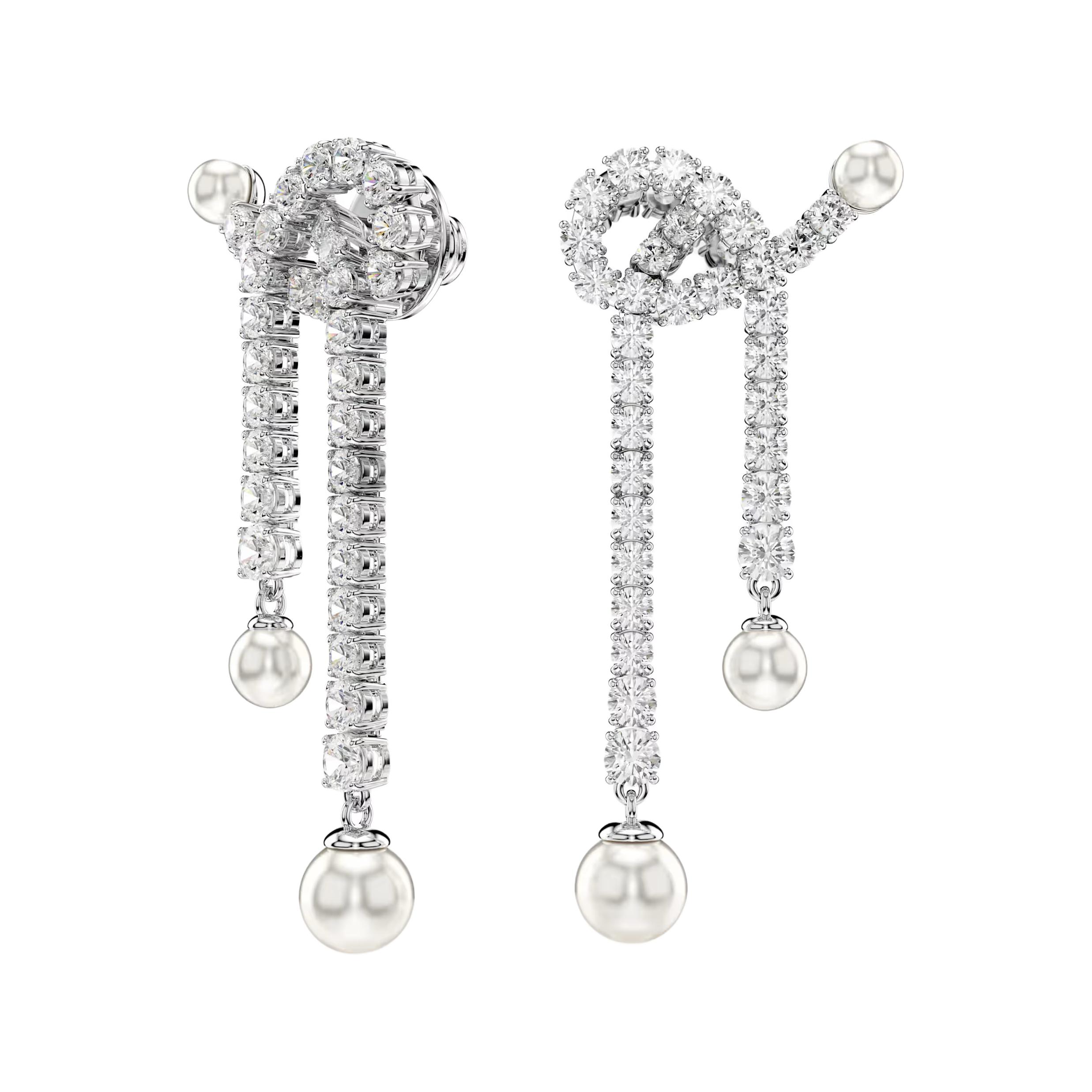 (Women) Swarovski Matrix Chain Imitation Pearl Cubic Zirconia Earrings White for Women 5692417 圖 4