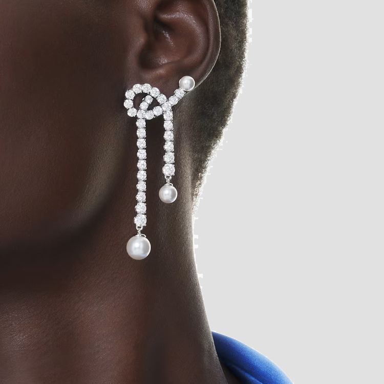 (Women) Swarovski Matrix Chain Imitation Pearl Cubic Zirconia Earrings White for Women 5692417 圖 6