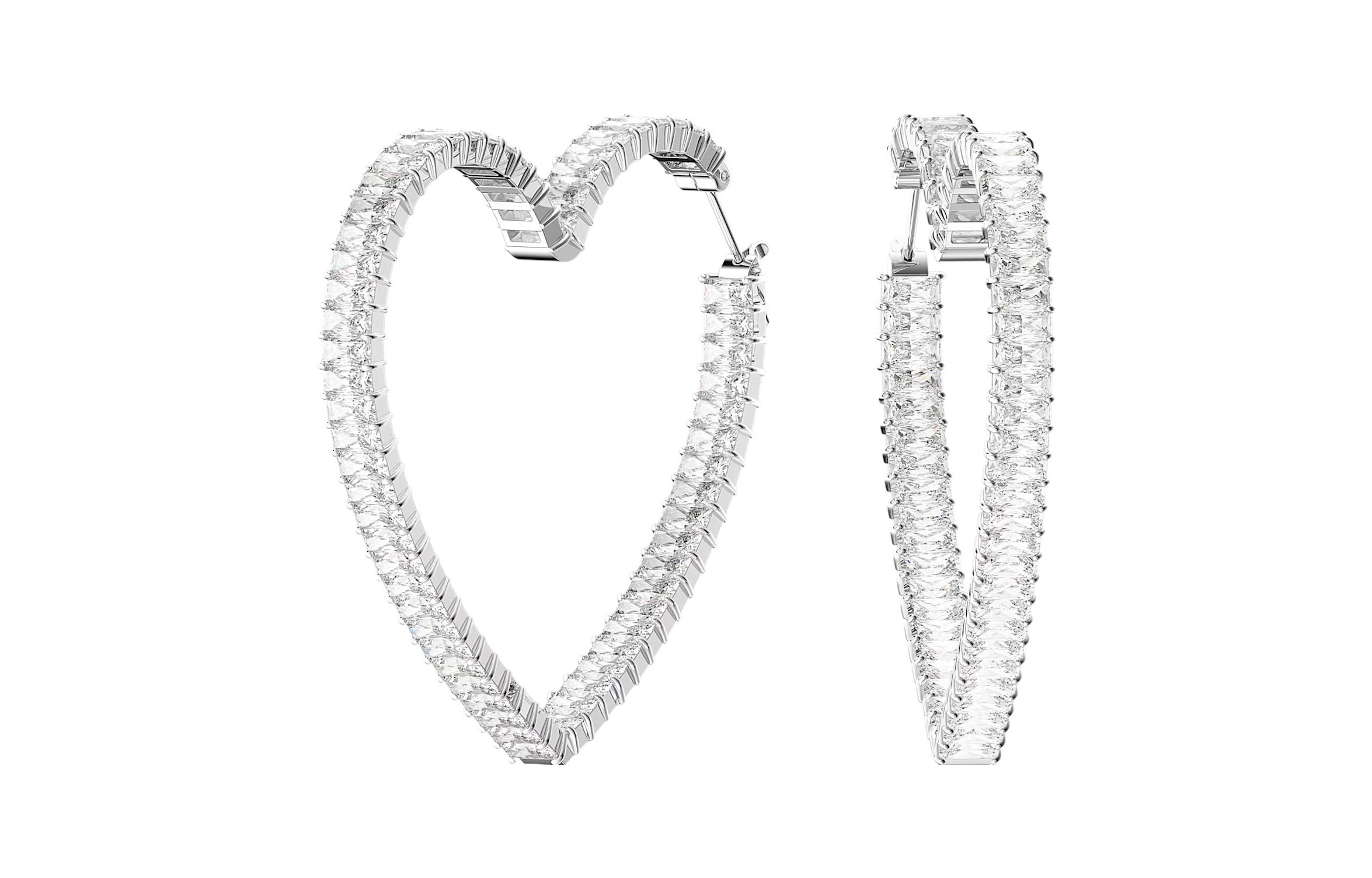(Women) Swarovski Matrix Heart Large Hoop Earrings Silver -  Jewelry 5647591