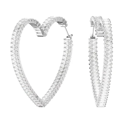 (Women) Swarovski Matrix Heart Large Hoop Earrings Silver - Jewelry 5647591