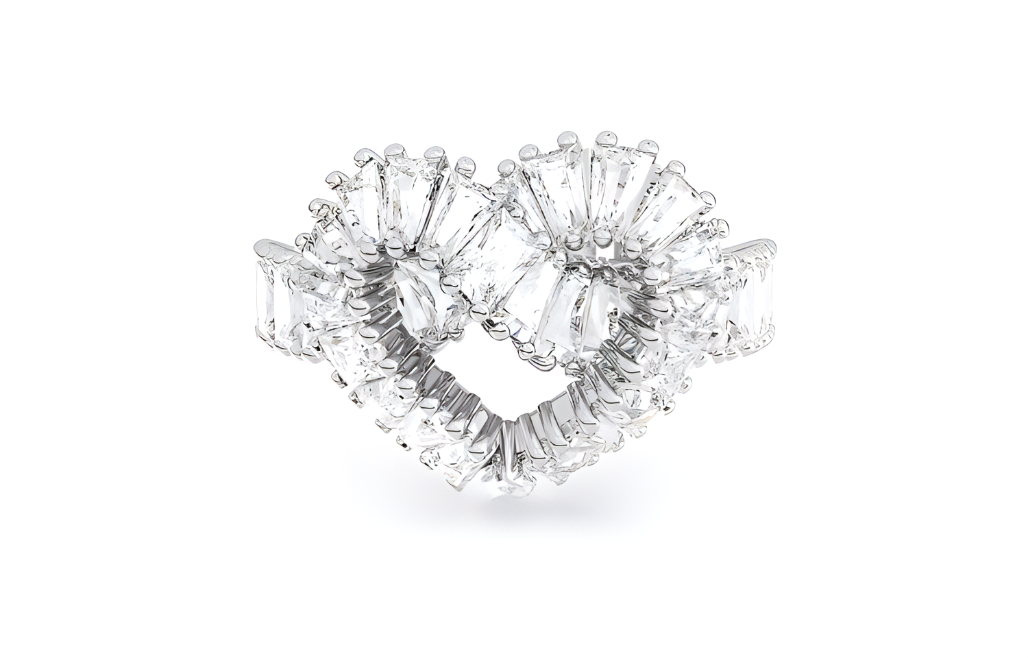 (Women) Swarovski Matrix Mixed-Cut Heart Rhodium-Plated Ring for Women - White. 5647590