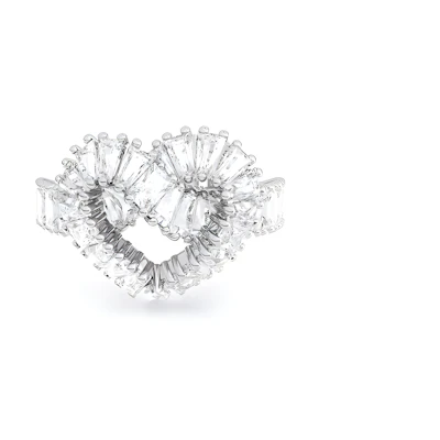 (Women) Swarovski Matrix Mixed-Cut Heart Rhodium-Plated Ring for Women - White. 5647590
