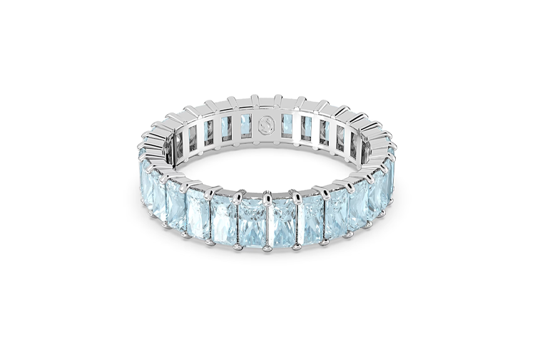 (Women) Swarovski Matrix Rectangular-Cut Blue Cubic Zirconia Ring for Women 5661909