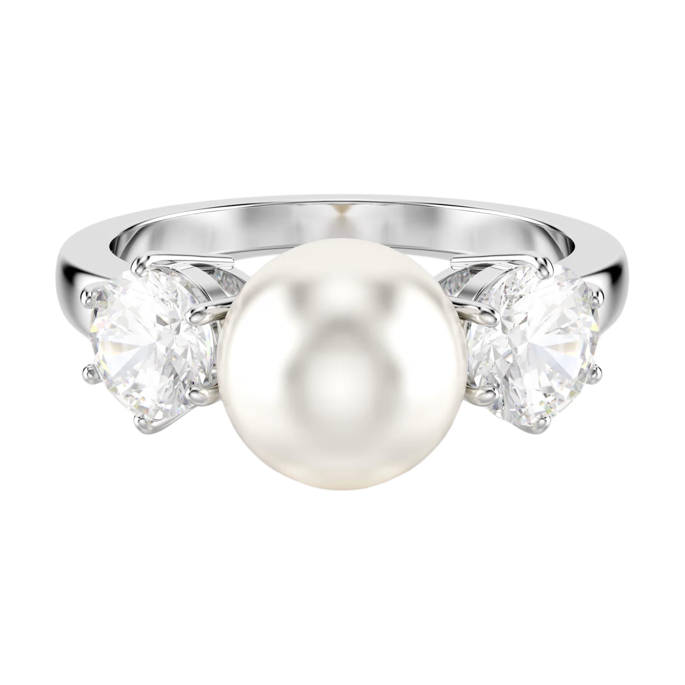 (Women) Swarovski Matrix Silver Ring for Women with Crystal Pearl and Cubic Zirconia. 5689631