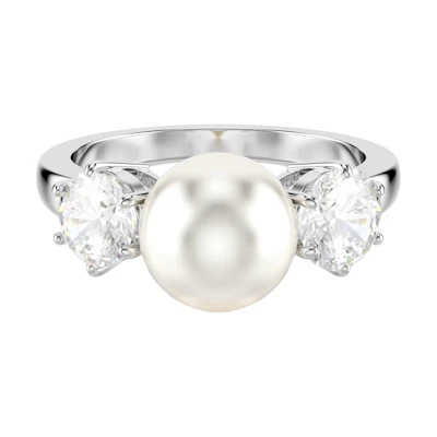 (Women) Swarovski Matrix Silver Ring for Women with Crystal Pearl and Cubic Zirconia. 5689631