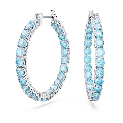 (Women) Swarovski Matrix Tennis Round Cut Rhodium-Plated Hoop Earrings for Women. 5647446