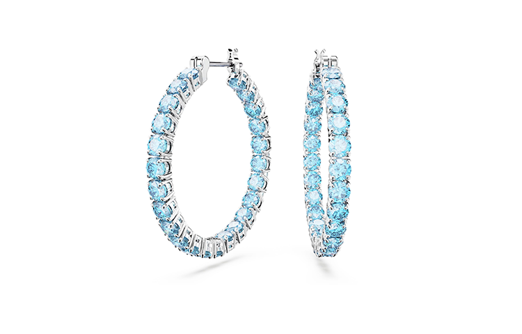 (Women) Swarovski Matrix Tennis Round Cut Rhodium-Plated Hoop Earrings for Women. 5647446 圖 2