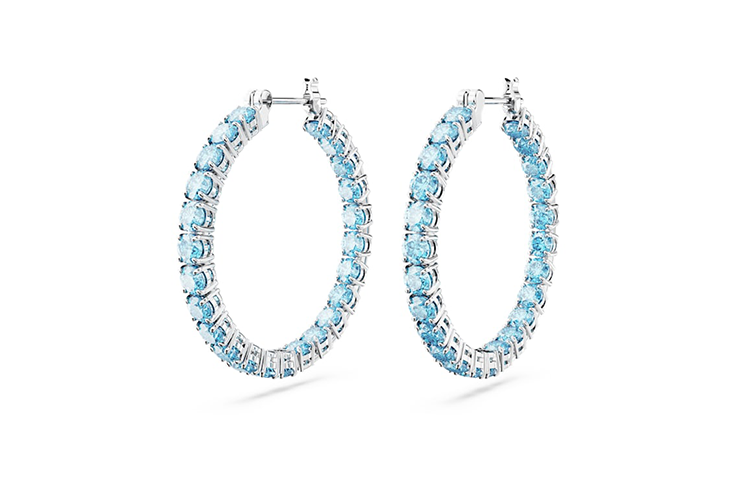 (Women) Swarovski Matrix Tennis Round Cut Rhodium-Plated Hoop Earrings for Women. 5647446 圖 3