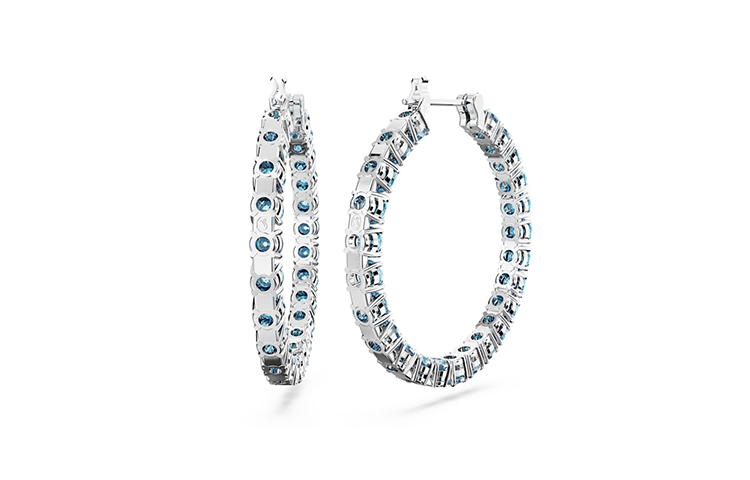 (Women) Swarovski Matrix Tennis Round Cut Rhodium-Plated Hoop Earrings for Women. 5647446 圖 5