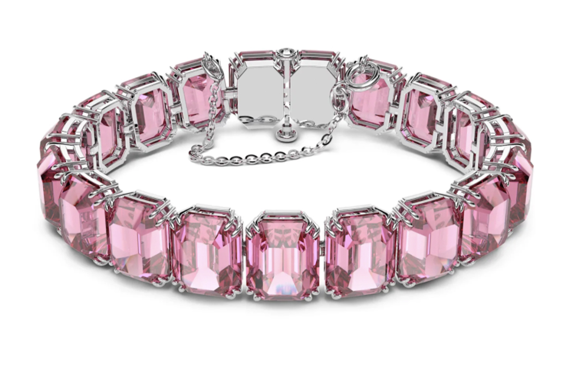 (Women) Swarovski Millenia Bracelet Octagon-Cut Pink Crystal  Rhodium-Plated 5610363