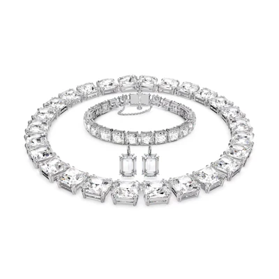 (Women) Swarovski Millenia Mixed-Cut Rhodium-Plated Necklace Set for Women - Silver White 5656351