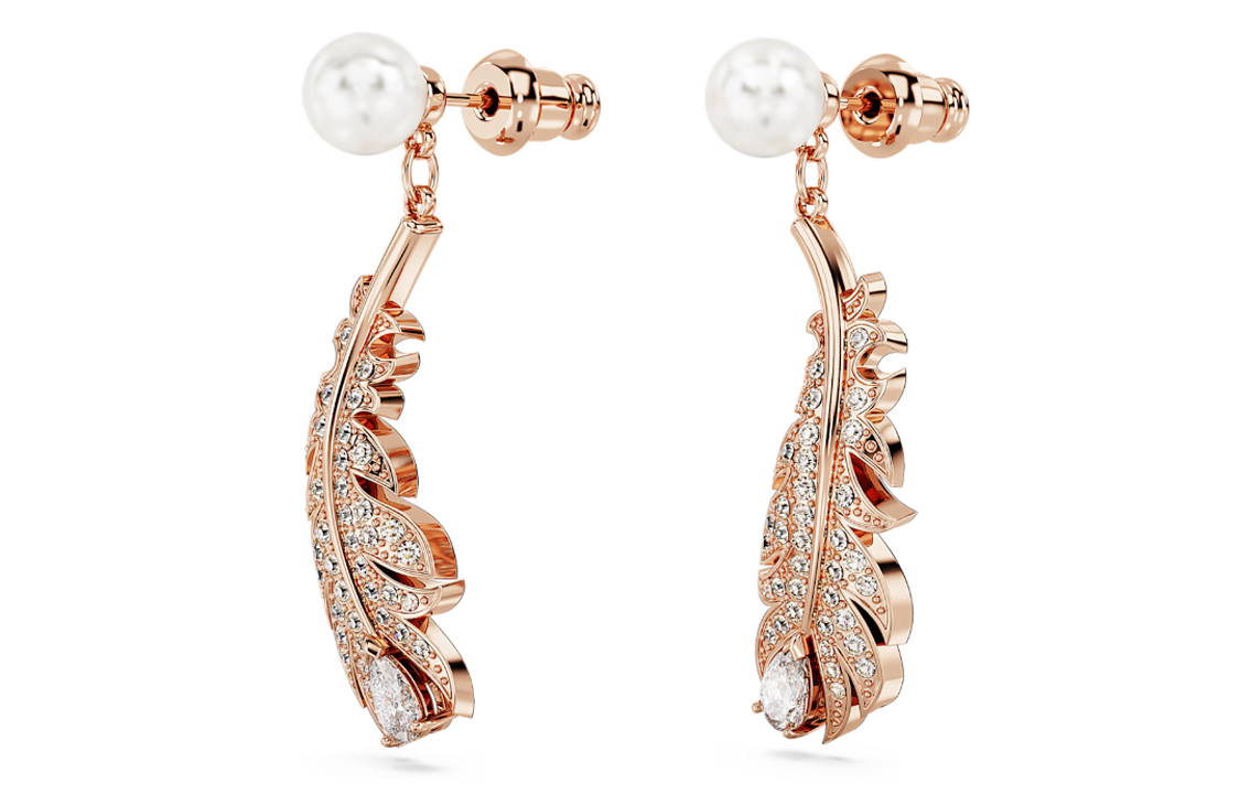 (Women) Swarovski Nice Feather Rose Gold Crystal Earrings for Women. 5663487
