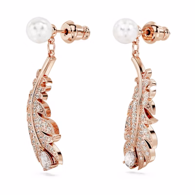 (Women) Swarovski Nice Feather Rose Gold Crystal Earrings for Women. 5663487