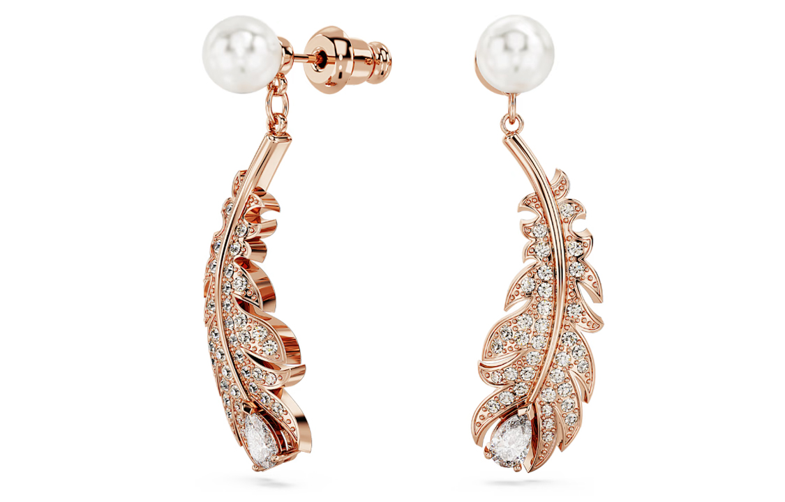 (Women) Swarovski Nice Feather Rose Gold Crystal Earrings for Women. 5663487 圖 3