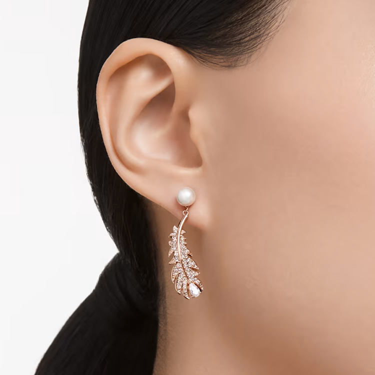 (Women) Swarovski Nice Feather Rose Gold Crystal Earrings for Women. 5663487 圖 5
