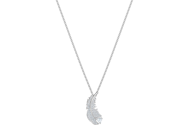 (Women) Swarovski Nice Series Silver Feather Rhodium-Plated Necklace for Women White 5482914