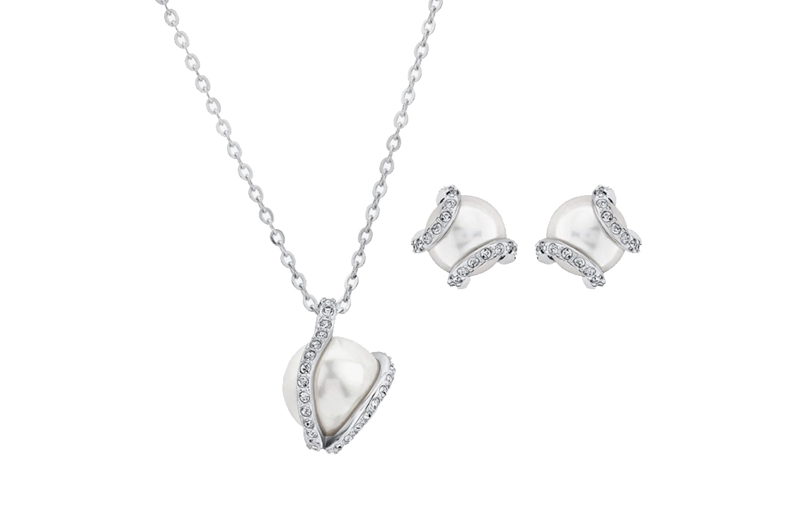 Purchase (W) 施華洛世奇裸色水晶珍珠項鍊耳環套組女款 5528964