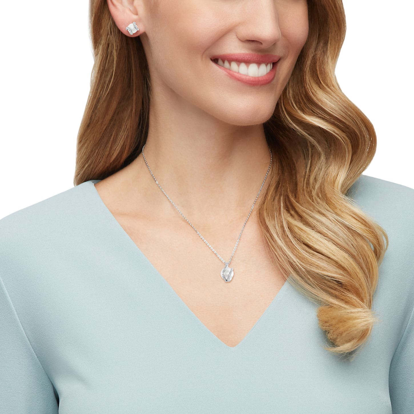 Details for (W) 施華洛世奇裸色水晶珍珠項鍊耳環套組女款 5528964