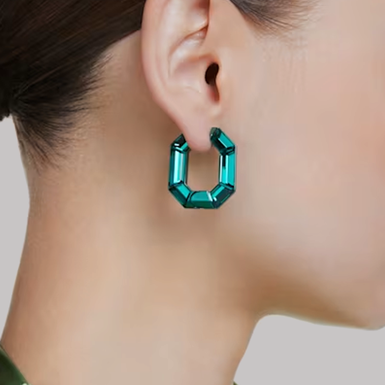 (Women) Swarovski Octagon Design Green Crystal Aluminum Earrings for Women 5680786 圖 6