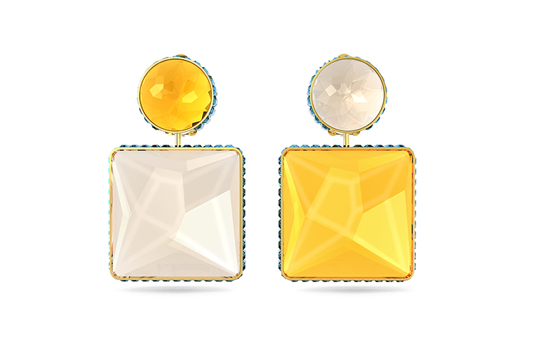 (Women) Swarovski Orbita Yellow Teardrop Asymmetric Earrings for Women. 5600522