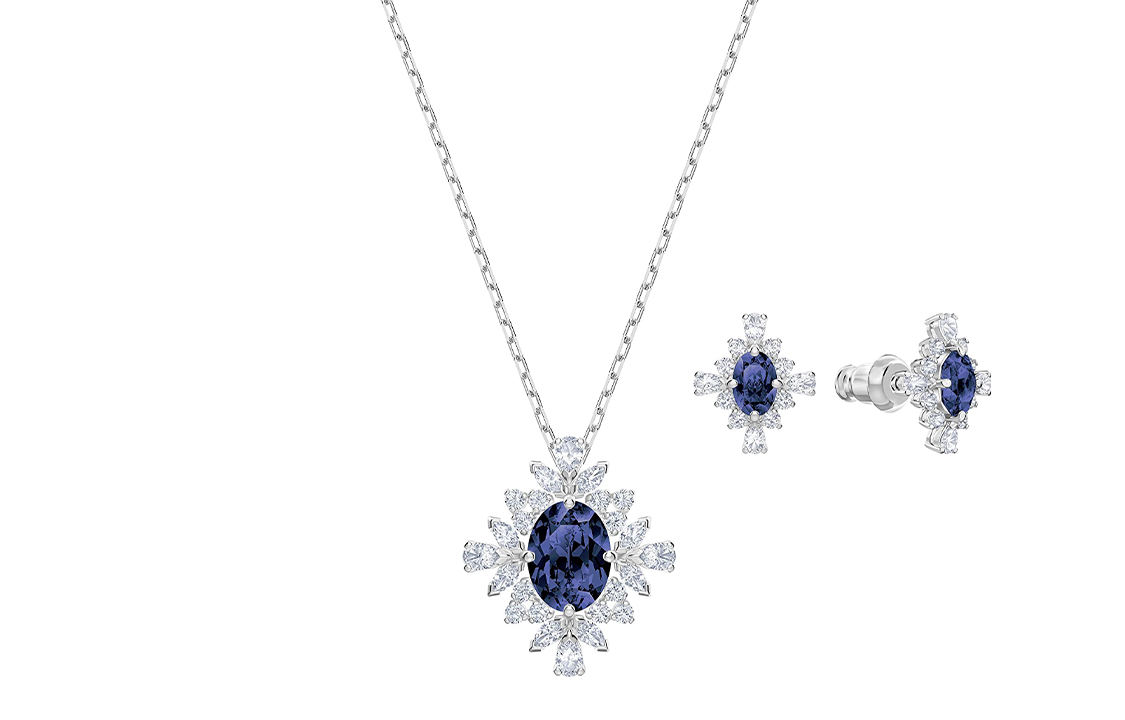 (Women) Swarovski Palace Rhodium Crystal Necklace & Earring Set Blue  Jewelry 5498840