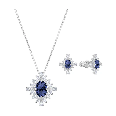(Women) Swarovski Palace Rhodium Crystal Necklace & Earring Set Blue Jewelry 5498840